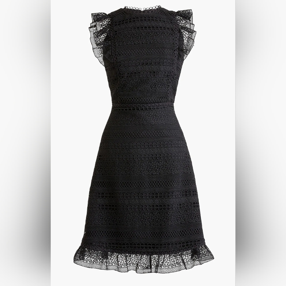 J. Crew Elegant Black Mixed Lace Cap Sleeve Midi Dress Size 2